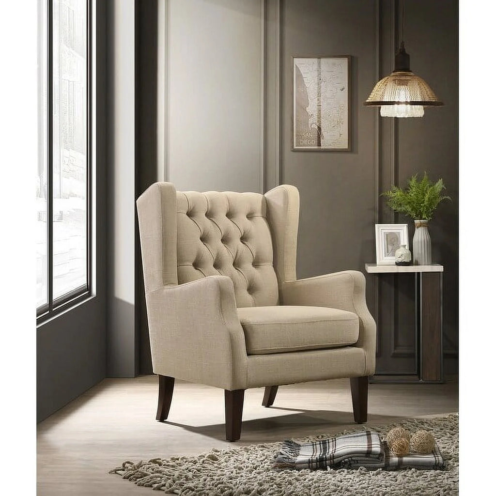 Linen Button Tufted Wingback Chair Blue Z36739