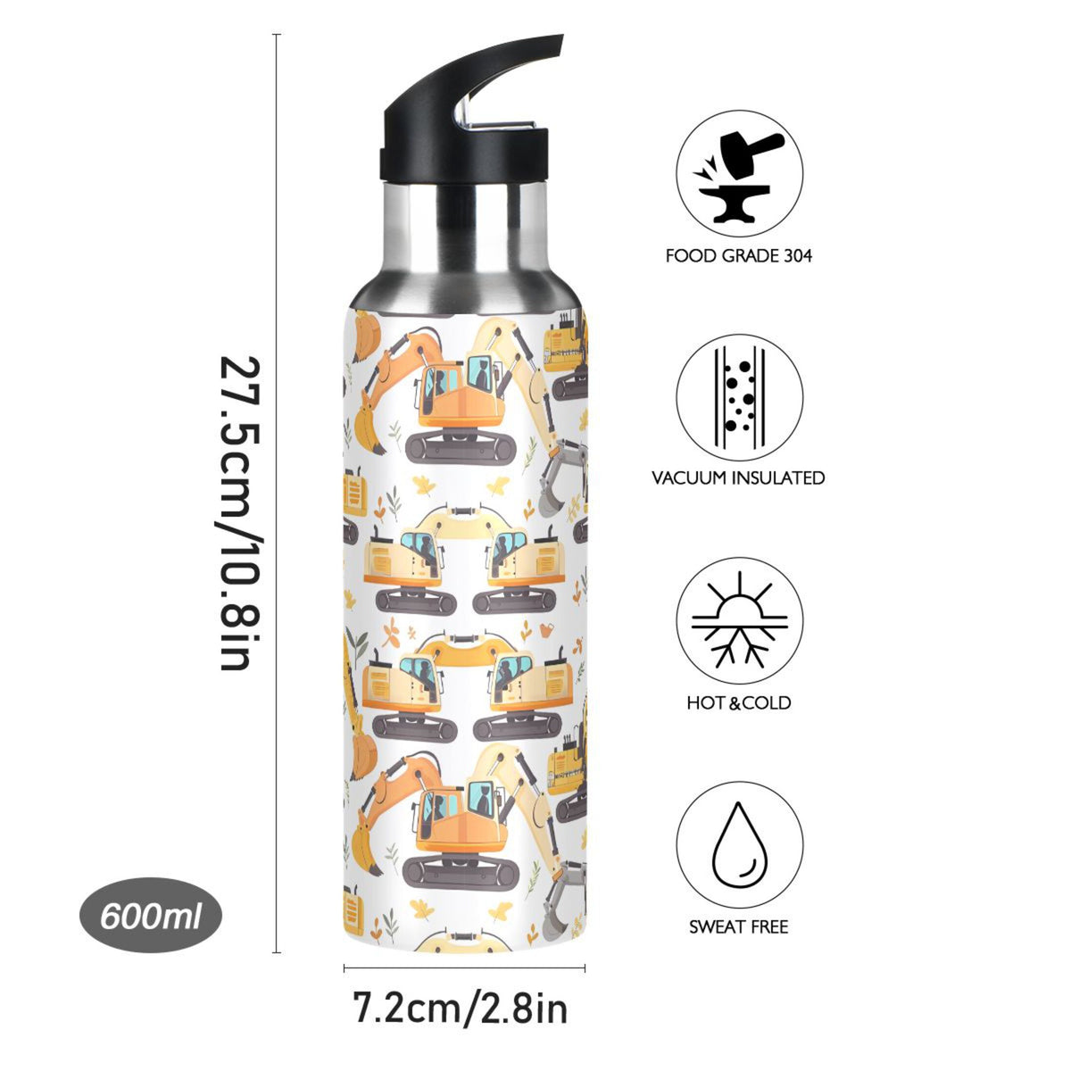 20 oz Insulated Stainless Steel Kids Water Bottle with Straw Lid P683