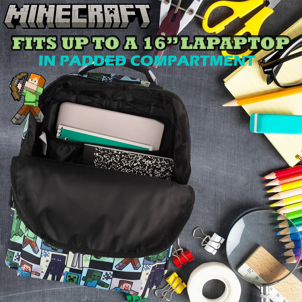Minecraft Backpack with Front Zip Pocket, Adjustable Padded Mesh Straps, 16 Inches A1866