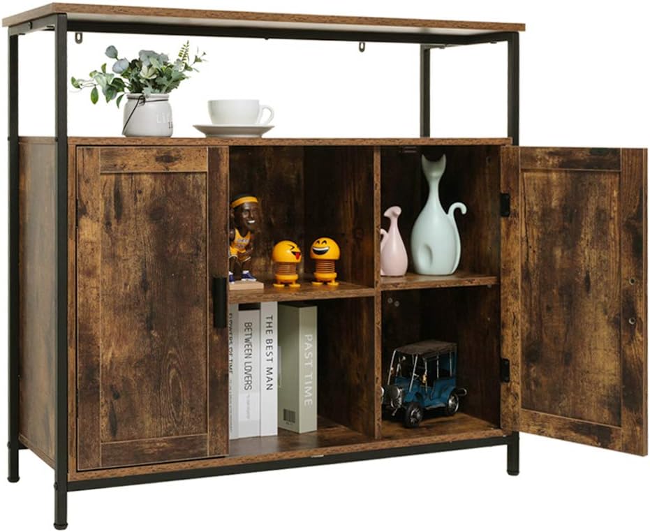 Industrial Floor Storage Cabinet with 2 Doors, Adjustable Shelves, Rustic Brown R20502