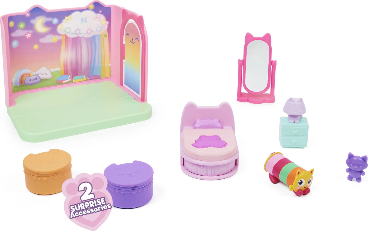 Sweet Dreams Bedroom with Pillow Cat Figure and 3 Accessories, 3 Furniture and 2 Deliveries F14711