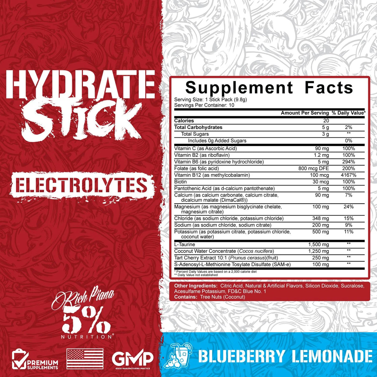 10 Count Sport Electrolyte Hydration Packets Blueberry Lemonade K53962
