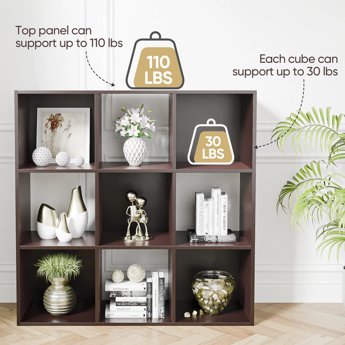 3-Tier 9 Cube Storage Organizer Wood Bookcase Bookshelf Black S323