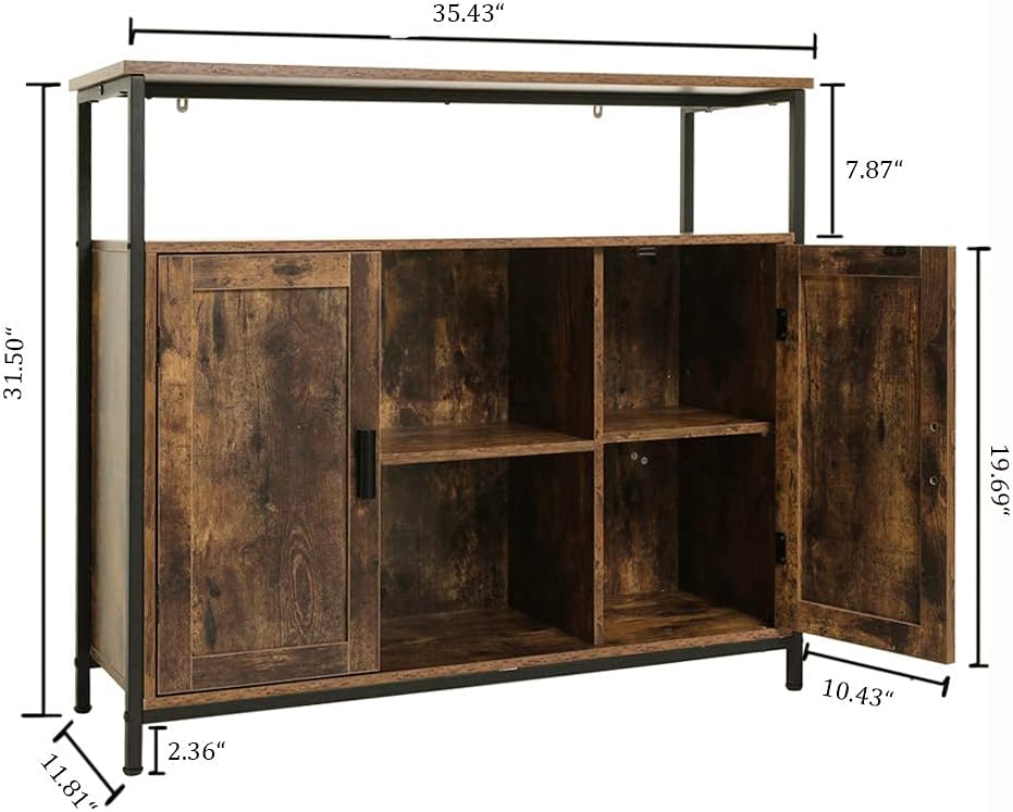 Industrial Floor Storage Cabinet with 2 Doors, Adjustable Shelves, Rustic Brown R20502
