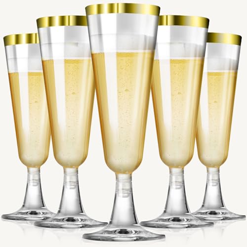 40 Pcs Gold Glitter Plastic Champagne Flutes C3969