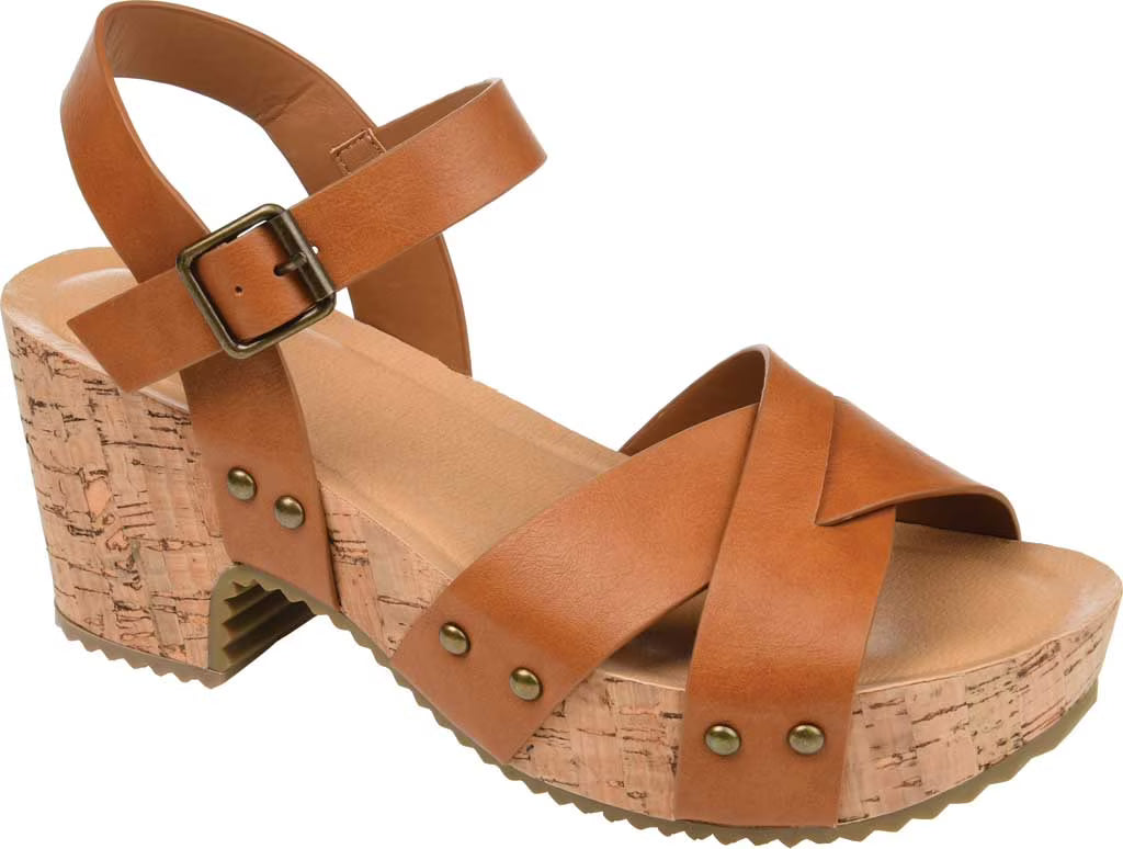 Tan Faux Leather Platform Sandal J25794