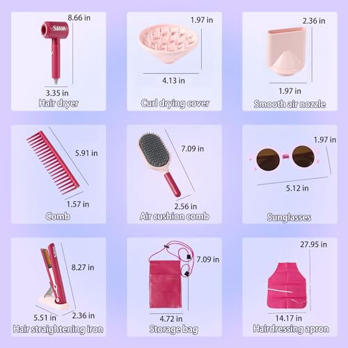 21Pcs Girls Hair Salon Toys with Barber Apron, Hair Dryer, Mirror, Scissors and Styling Accessories R1486
