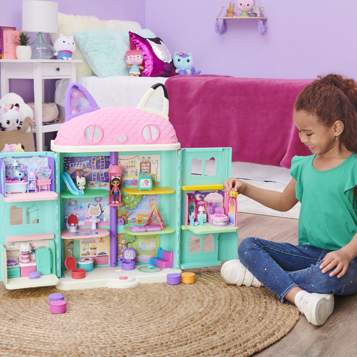 Sweet Dreams Bedroom with Pillow Cat Figure and 3 Accessories, 3 Furniture and 2 Deliveries F14711