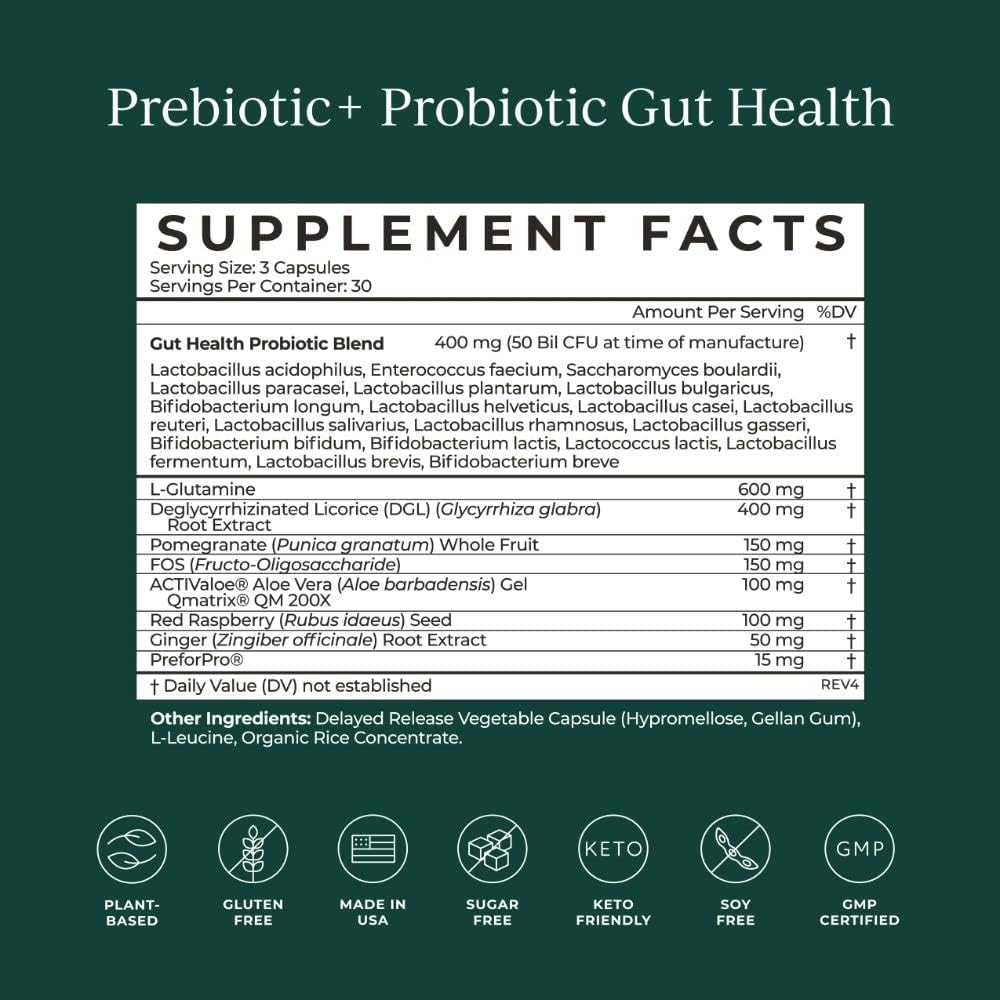 Probiotic Prebiotic Supplement, 50 Billion CFU, 90 Capsules H874759