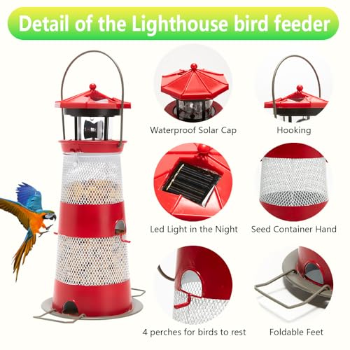 Solar Bird Feeder Hanging Outdoor Birdfeeder Waterproof LED Lights Z87593