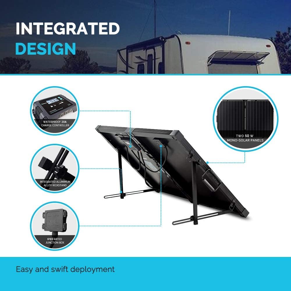 100 Watt 12 Volt Monocrystalline Portable Foldable Solar Panel Suitcase with Waterproof 20A Charger Controller Q5377