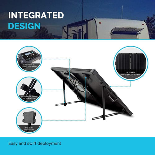 100 Watt 12 Volt Monocrystalline Portable Foldable Solar Panel Suitcase with Waterproof 20A Charger Controller Q5377