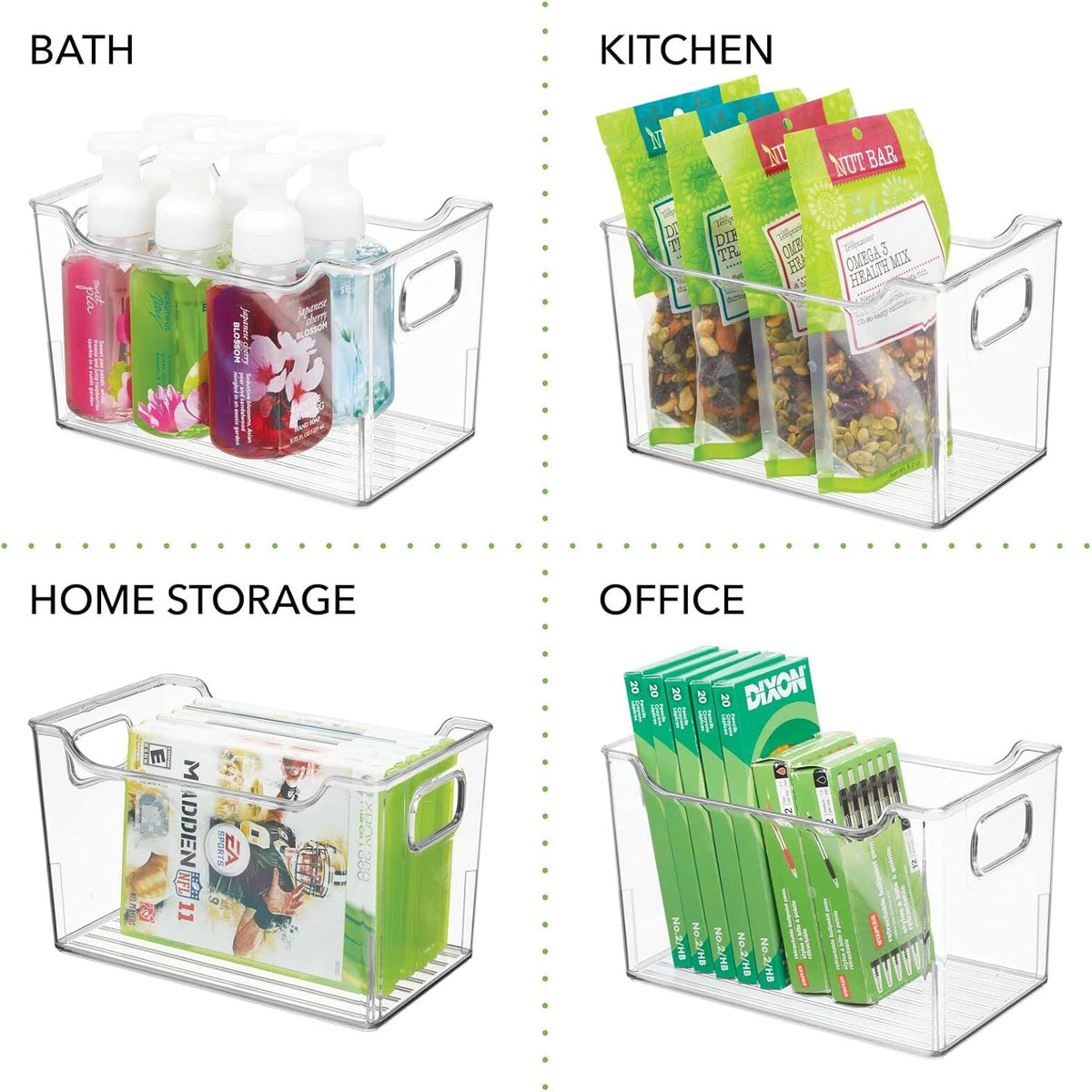 Clear 8 Pack Plastic Storage Container Bins with Handles K9607