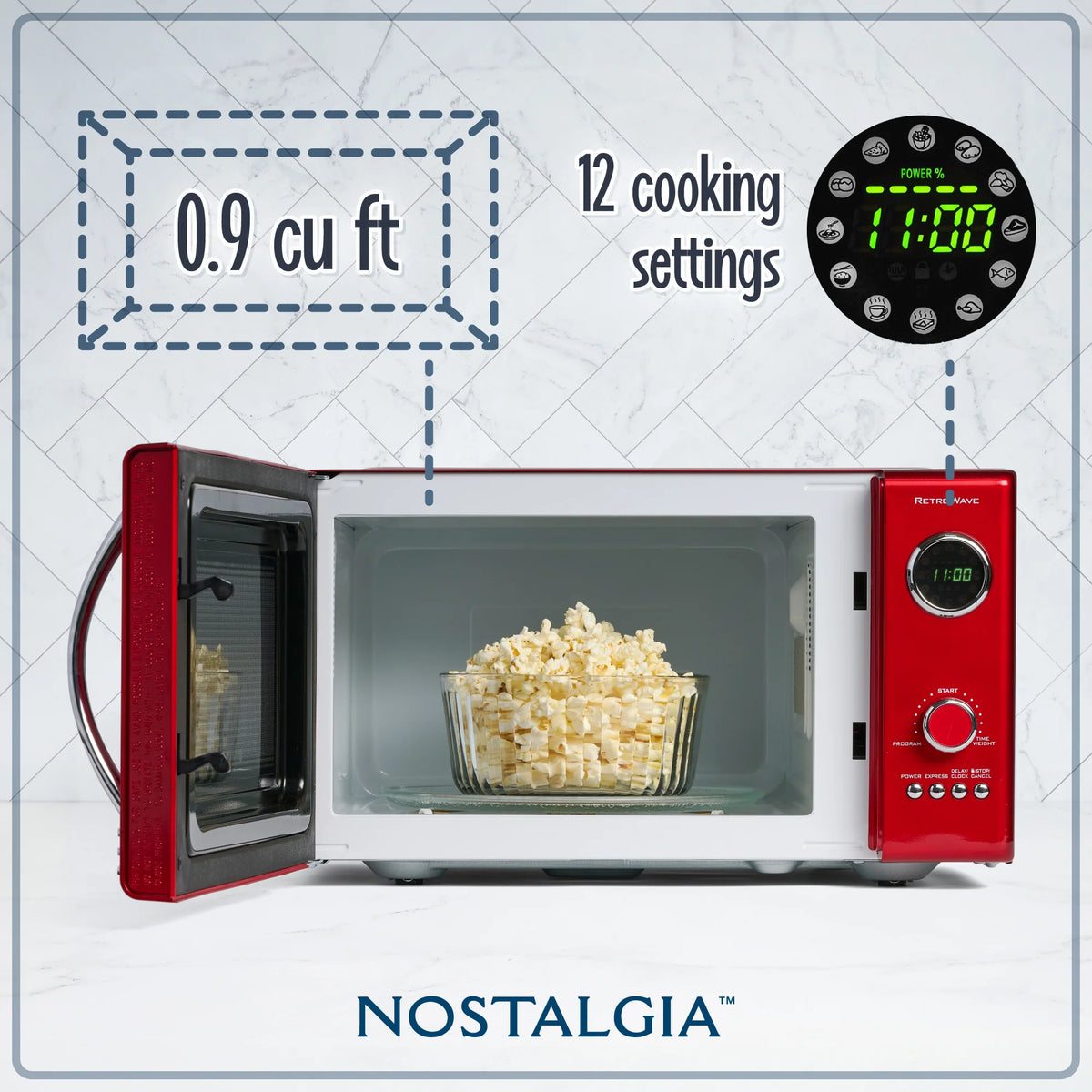 0.9 Cubic Foot 800-Watt Retro Red Countertop Microwave Oven M420
