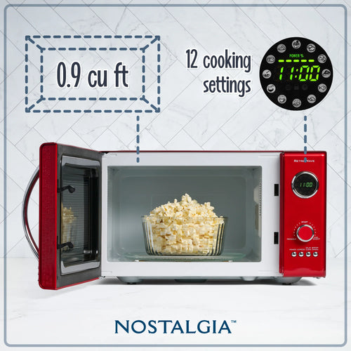 0.9 Cubic Foot 800-Watt Retro Red Countertop Microwave Oven M420