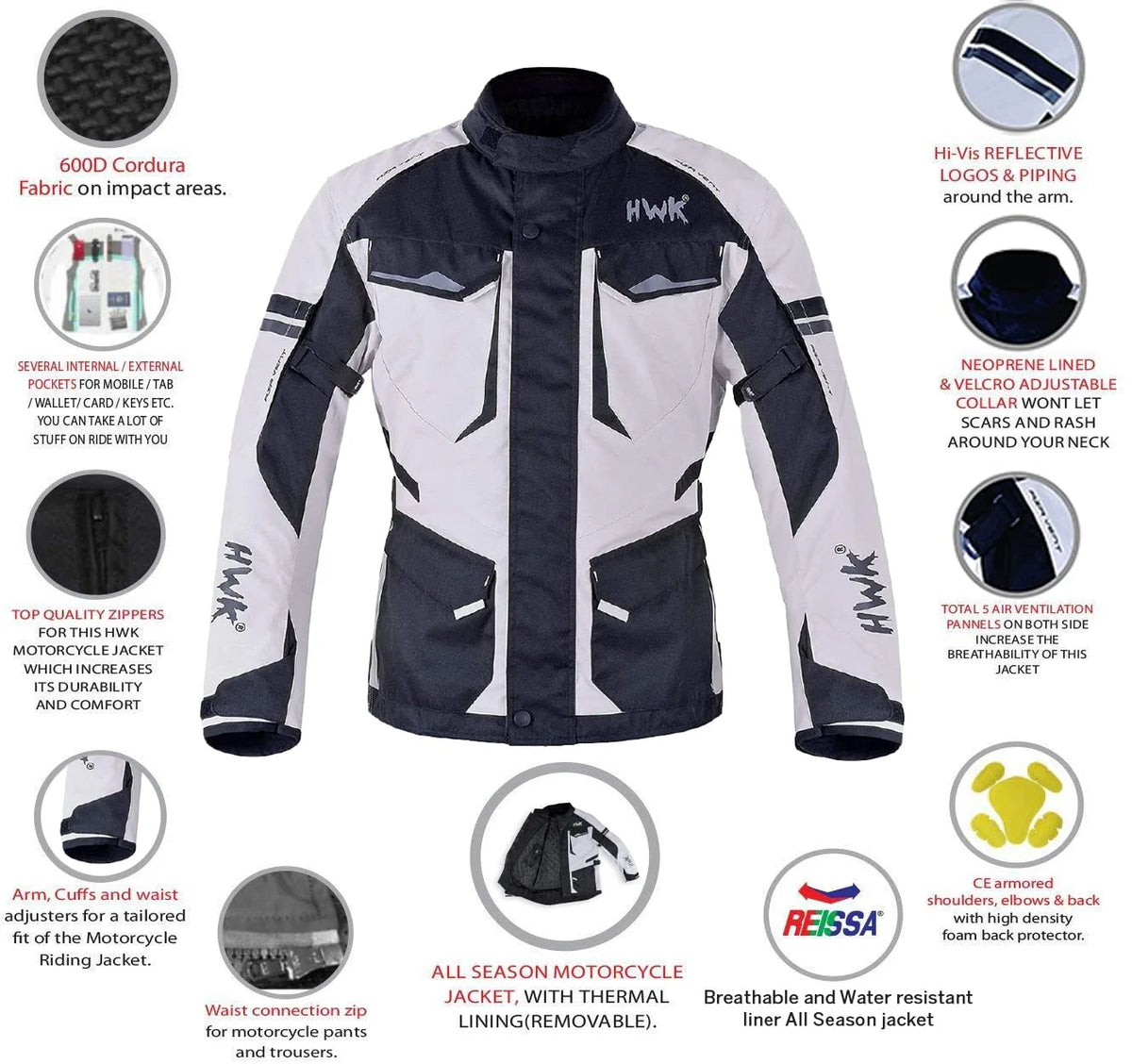 Grey XL Cordura Textile Motorcycle Jacket with Armor B2435