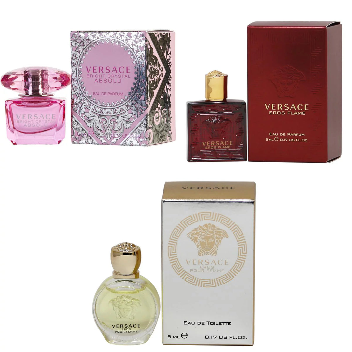 Bright Crystal EDP, Eros Flame EDP, Eros Women EDT 5ml 3PK Kit O3392