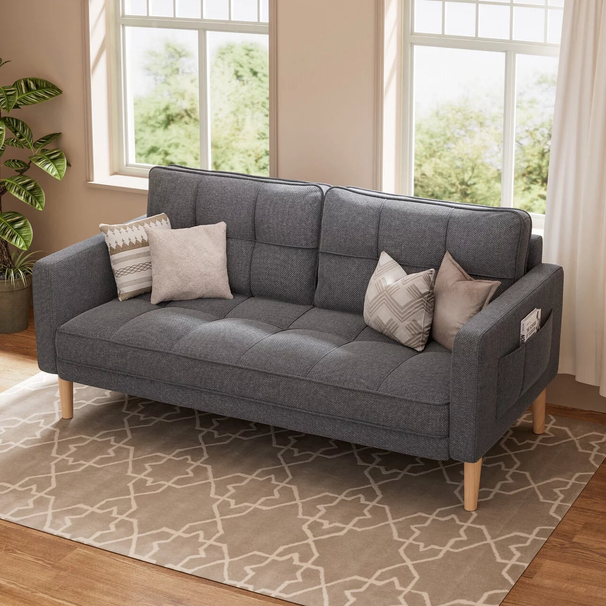 Beige Loveseat Sofa with Wood Legs P1405