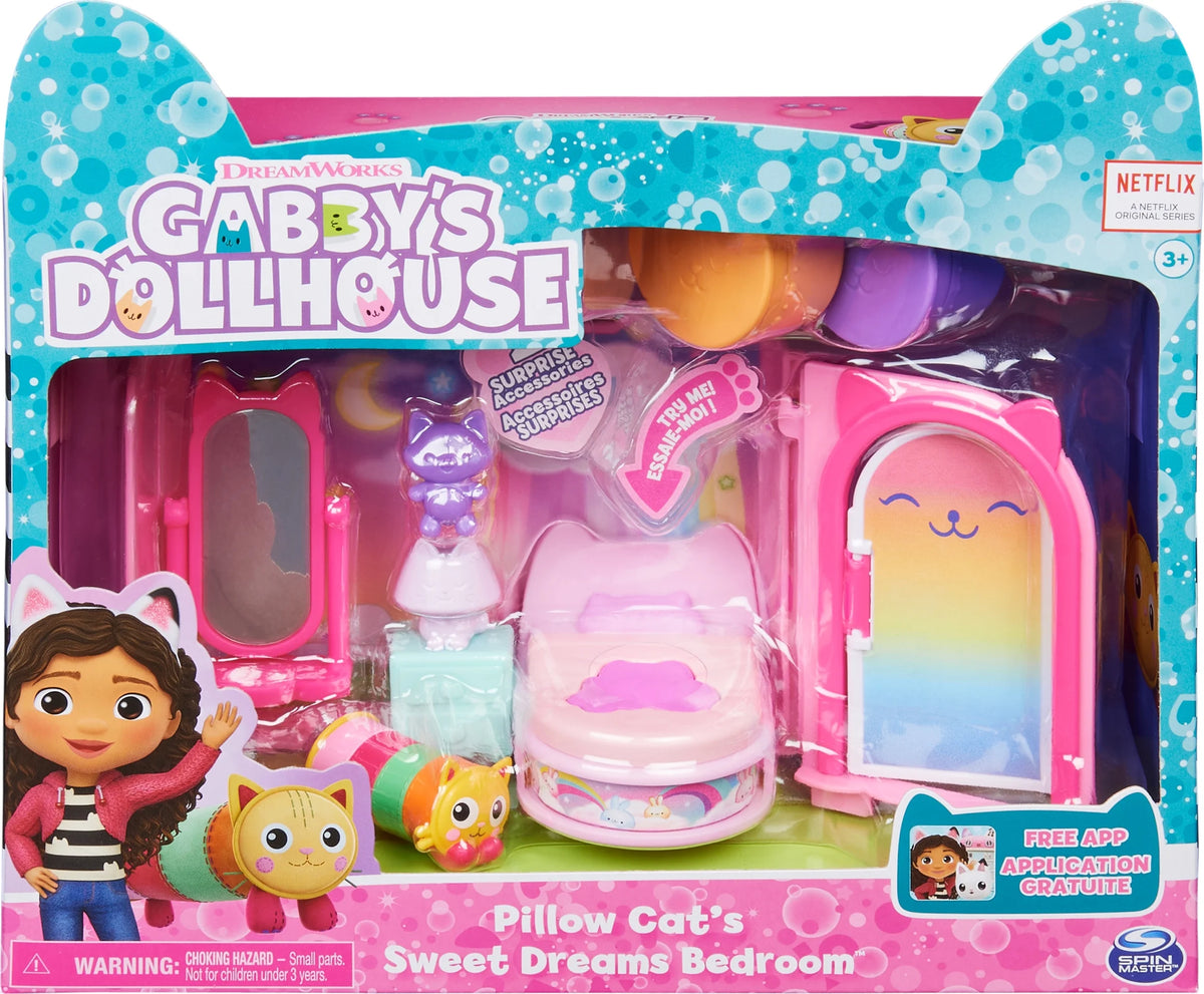 Sweet Dreams Bedroom with Pillow Cat Figure and 3 Accessories, 3 Furniture and 2 Deliveries F14711