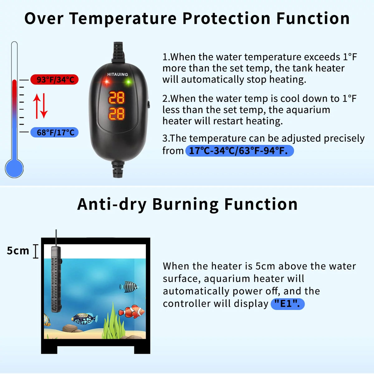 Aquarium Heater Submersible Fish Tank Heater F9814