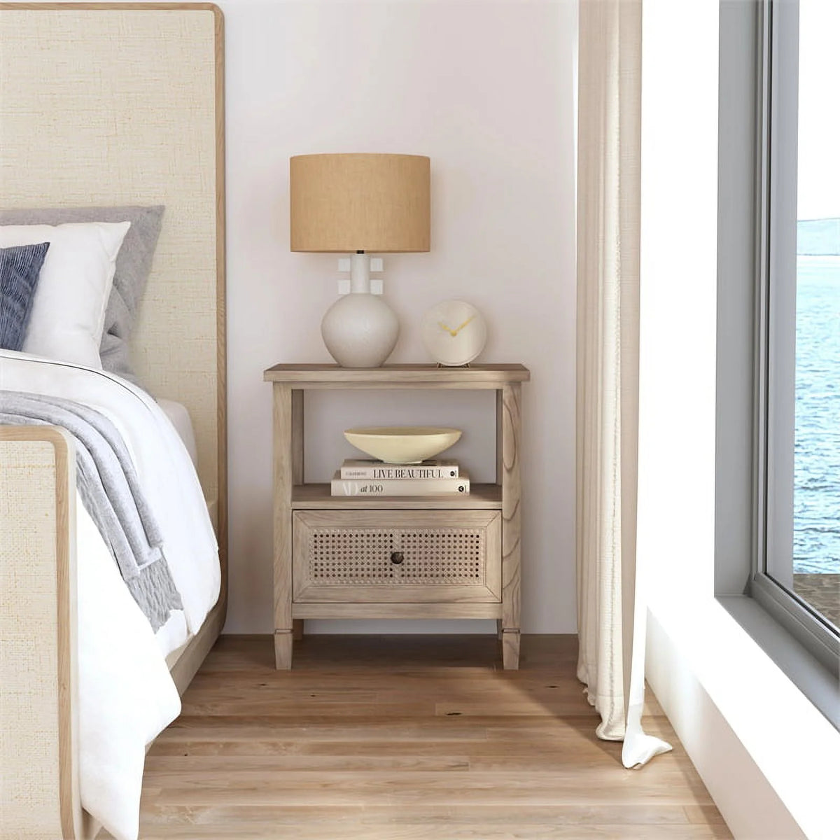 1 Drawer Cane and Wood Nightstand J8119