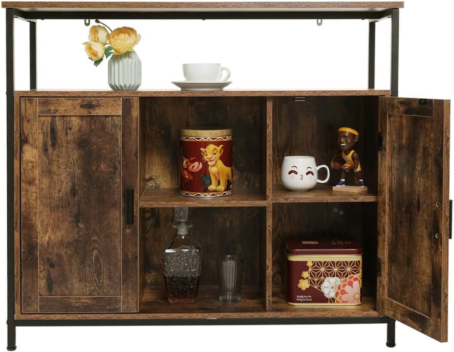 Industrial Floor Storage Cabinet with 2 Doors, Adjustable Shelves, Rustic Brown R20502