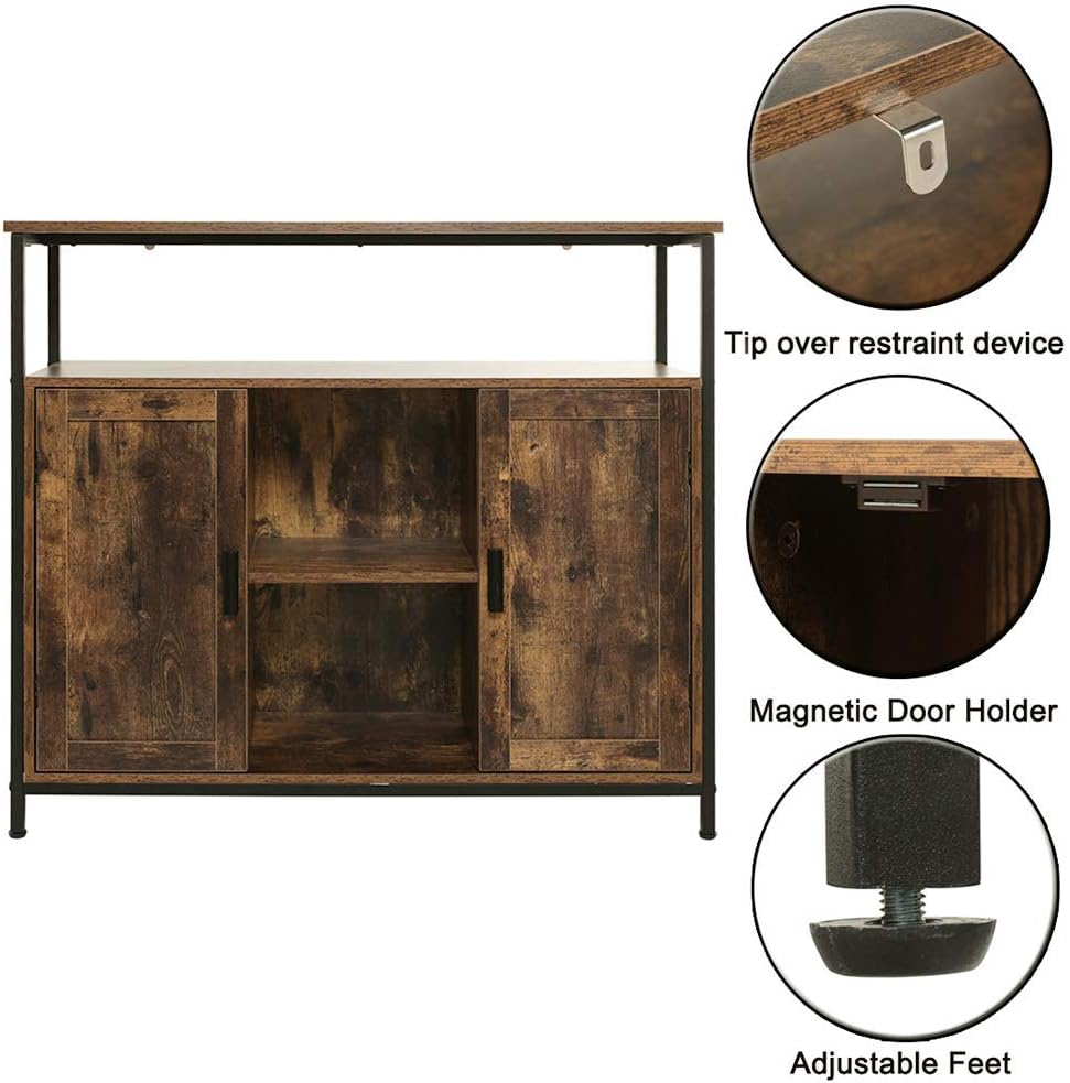 Industrial Floor Storage Cabinet with 2 Doors, Adjustable Shelves, Rustic Brown R20502