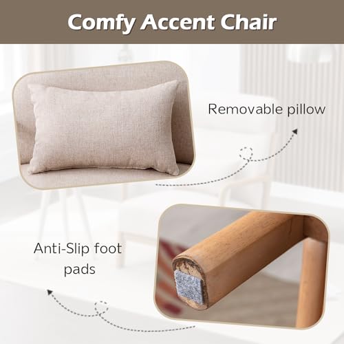 Beige Upholstered Accent Chair with Wood Frame X894