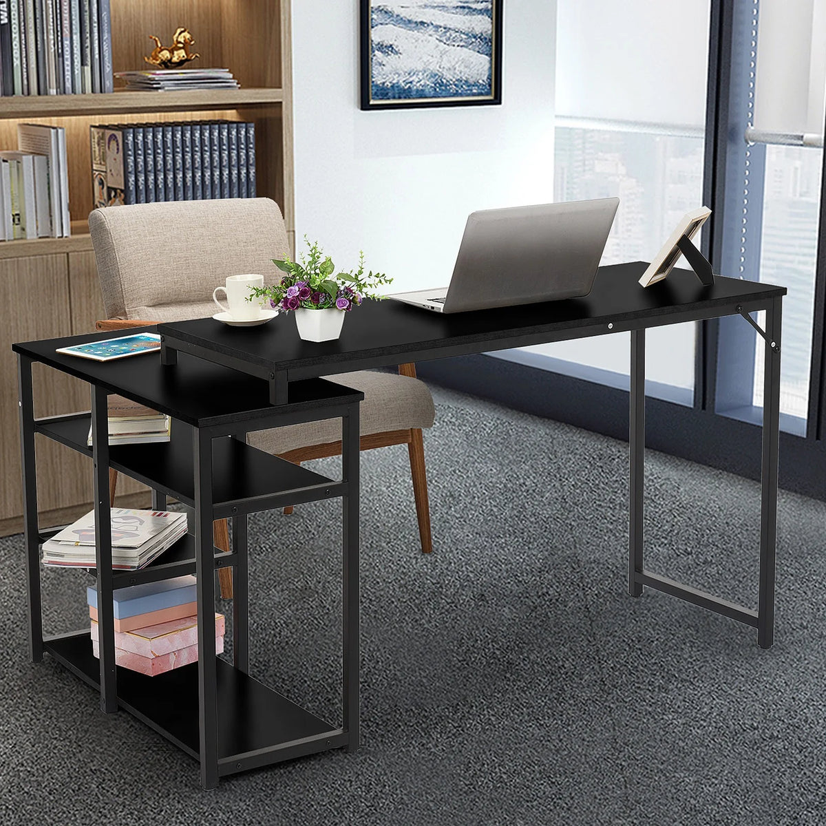 L-Shaped Computer Desk with Storage Shelves W29123