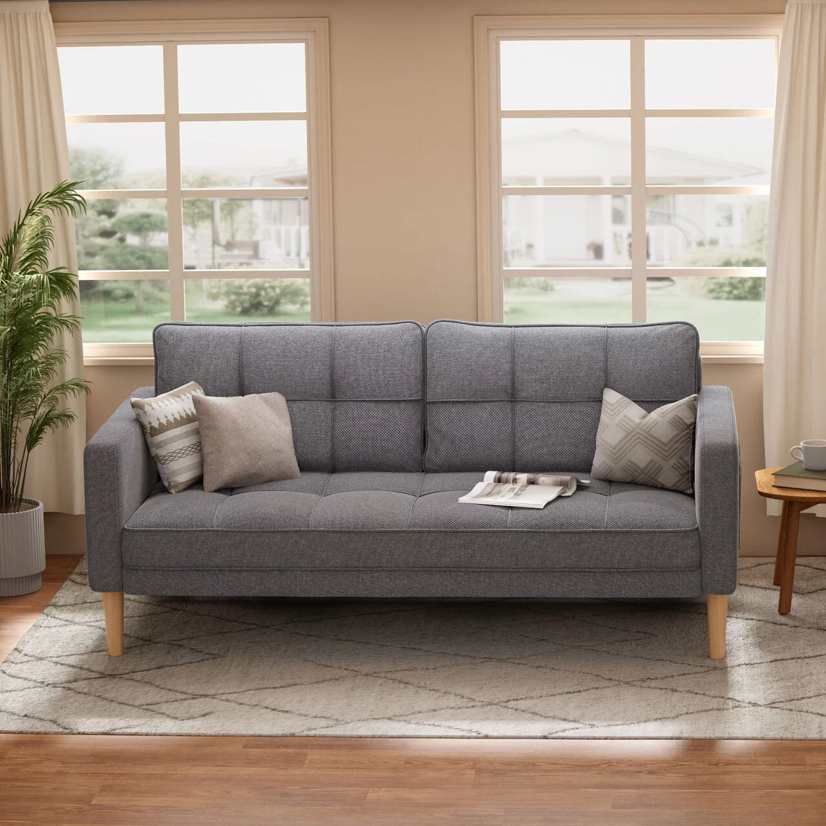 Beige Loveseat Sofa with Wood Legs P1405