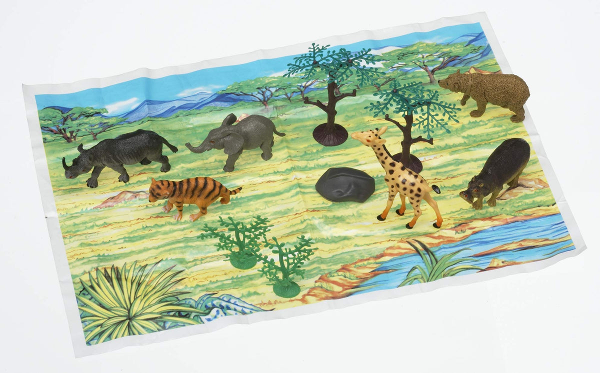 7 Pc Realistic Zoo Animals Figurines with Playmat B4179