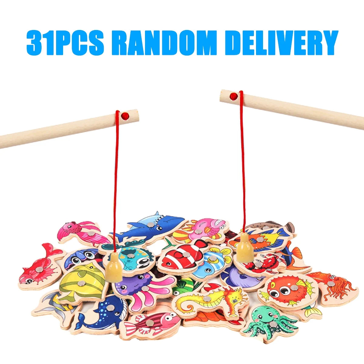 Wooden Magnetic Fishing Game Toys Set with Fish Rod E36488