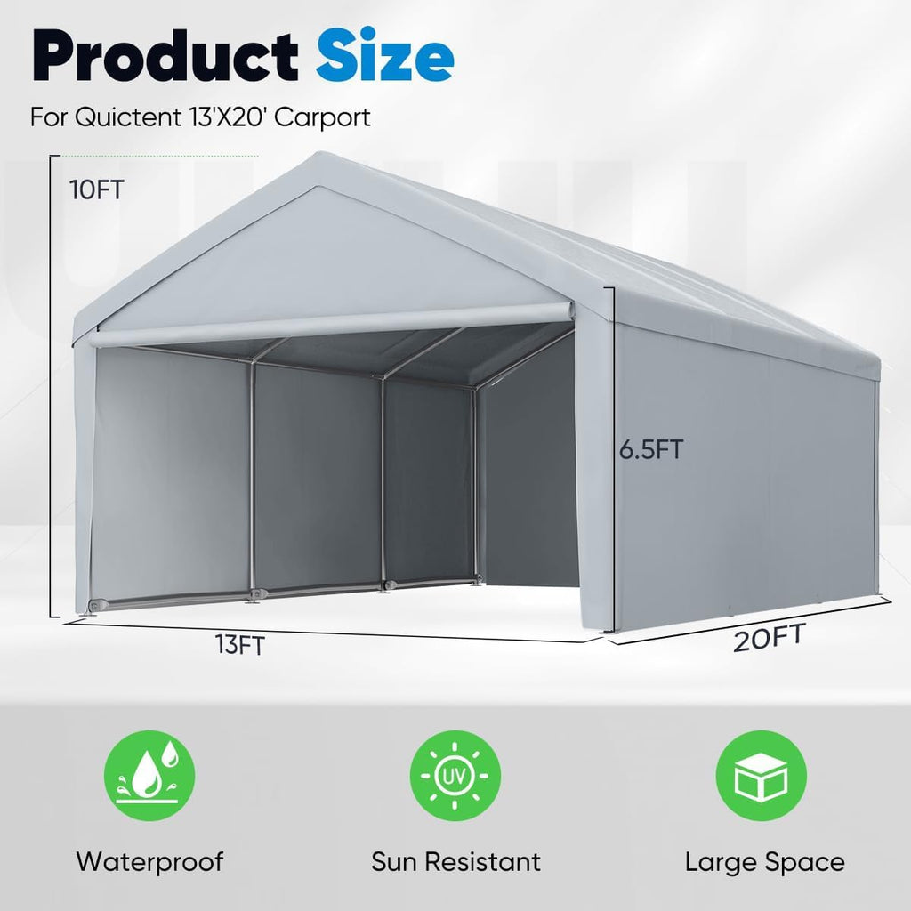 13'X20' Heavy Duty Galvanized Car Canopy Garage Boat Shelter with Reinforced Frame - Silver Gray Q6401