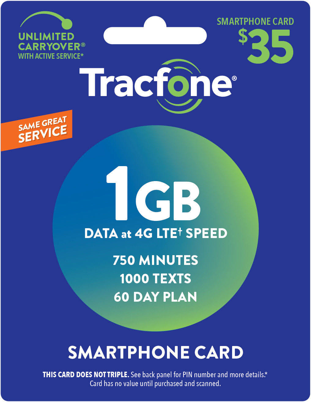 60 Days 750 Minutes 1000 Texts 1GB Data Smartphone Plan I236395