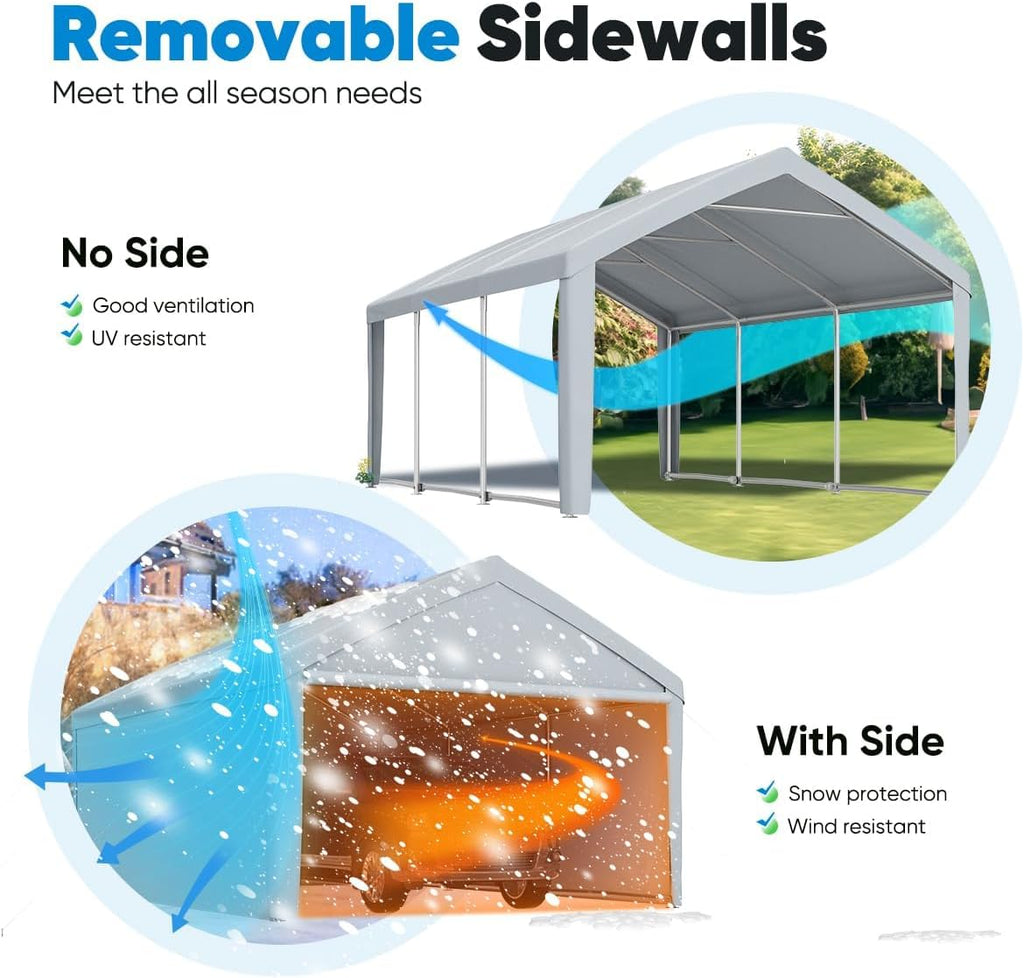 13'X20' Heavy Duty Galvanized Car Canopy Garage Boat Shelter with Reinforced Frame - Silver Gray Q6401