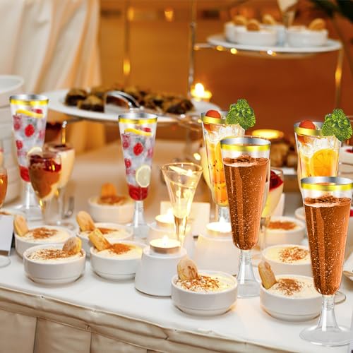 40 Pcs Gold Glitter Plastic Champagne Flutes C3969