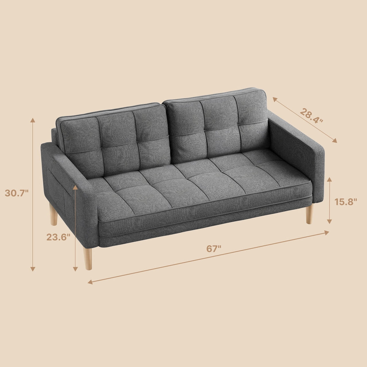 Beige Loveseat Sofa with Wood Legs P1405