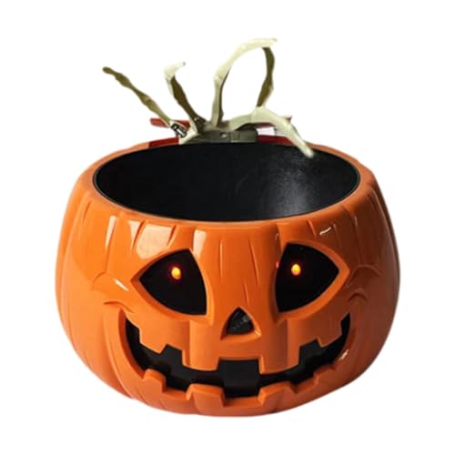 Animated Pumpkin Candy Bowl with Skeleton Hand E26533