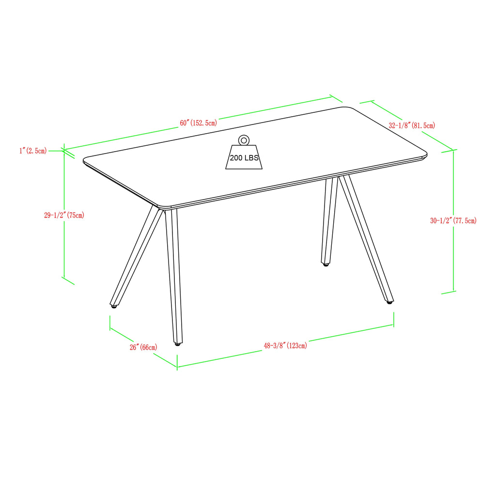 60" Black Metal-Leg Dining Table W7565