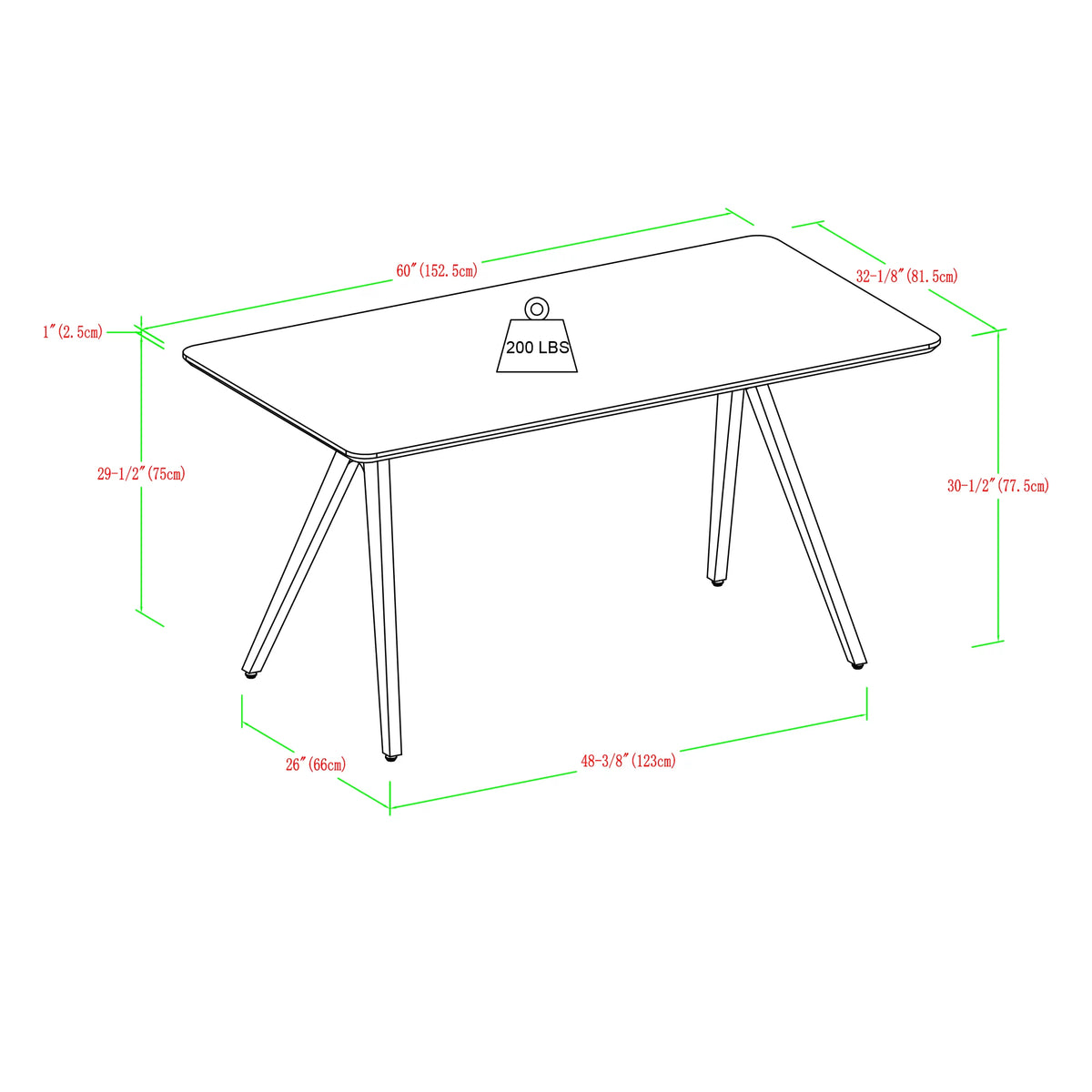 60" Black Metal-Leg Dining Table W7565