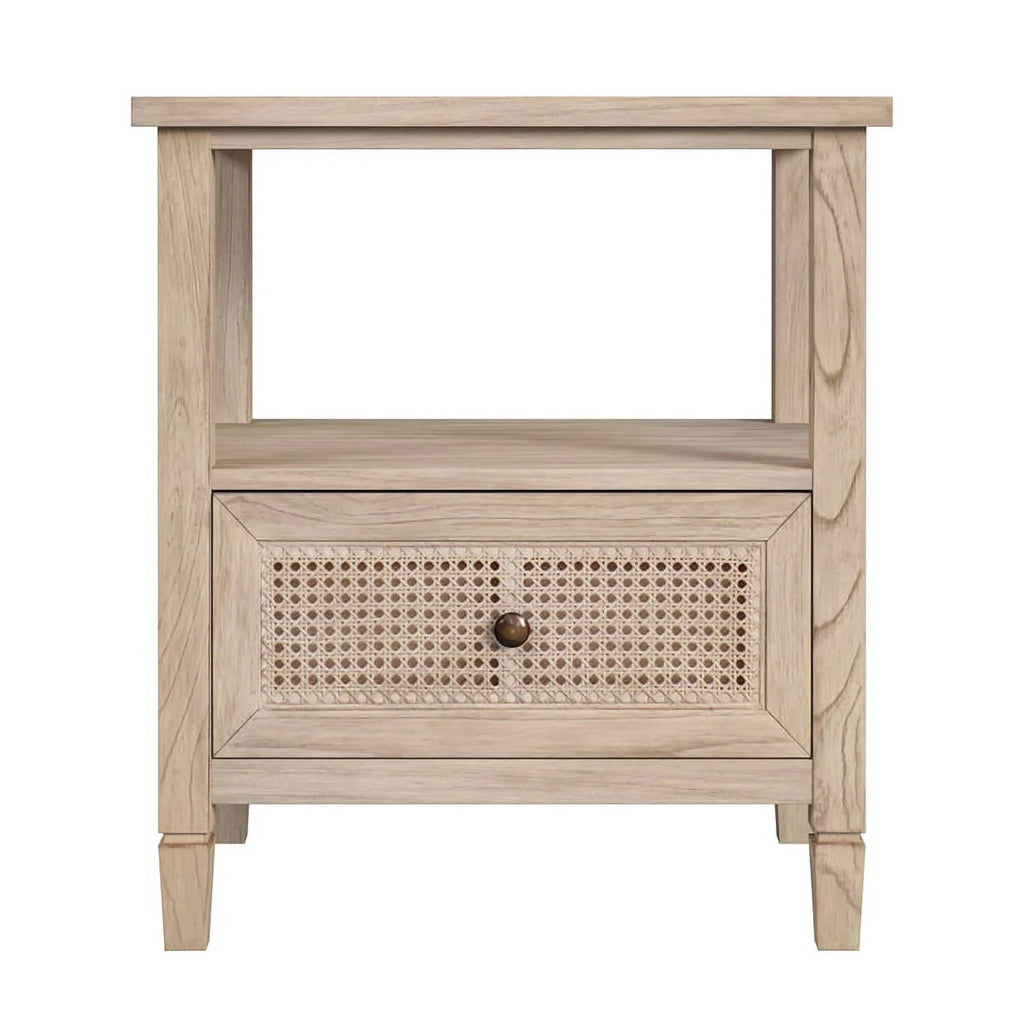 1 Drawer Cane and Wood Nightstand J8119