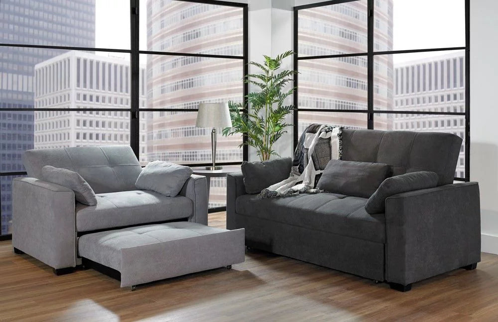 Light Gray Chenille Sleeper Sofa with Accent Pillows Y95309