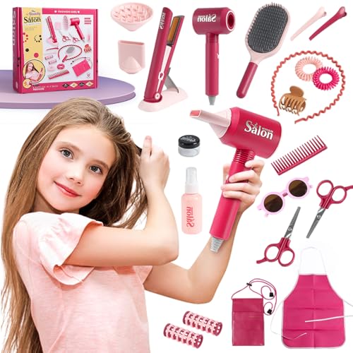 21Pcs Girls Hair Salon Toys with Barber Apron, Hair Dryer, Mirror, Scissors and Styling Accessories R1486
