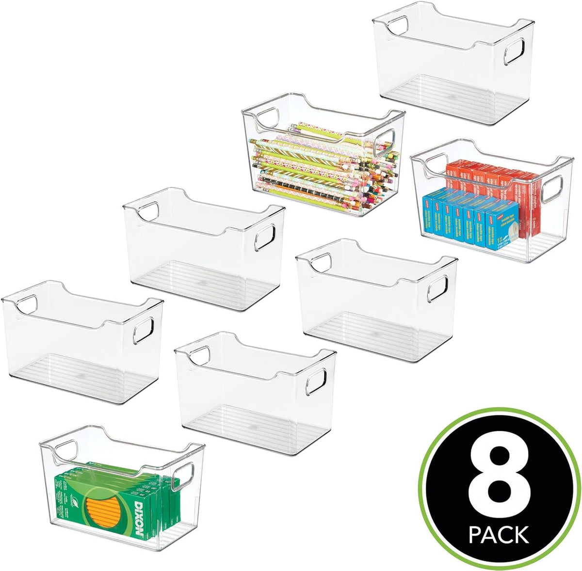 Clear 8 Pack Plastic Storage Container Bins with Handles K9607