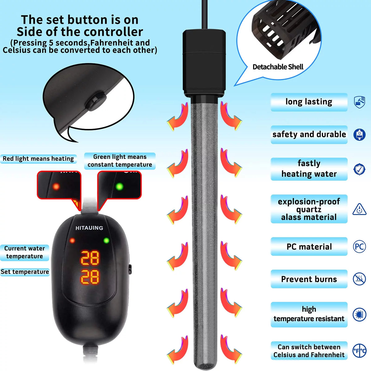 Aquarium Heater Submersible Fish Tank Heater F9814