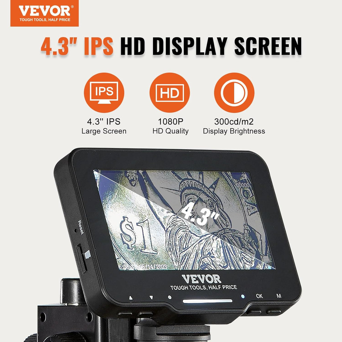 4.3" IPS Screen 50X-1000X Magnification LCD Digital Microscope with 8 LED Lights and 32GB SD Card Q71996