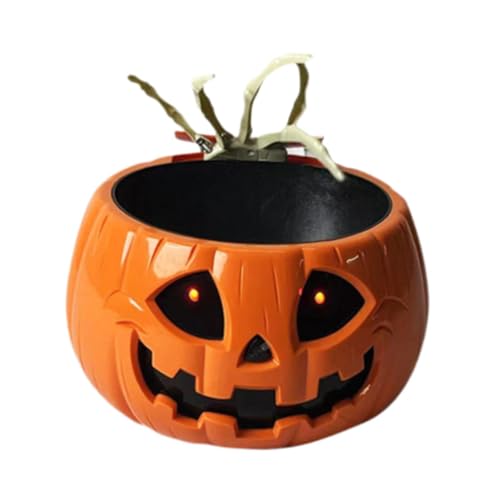 Animated Pumpkin Candy Bowl with Skeleton Hand E26533