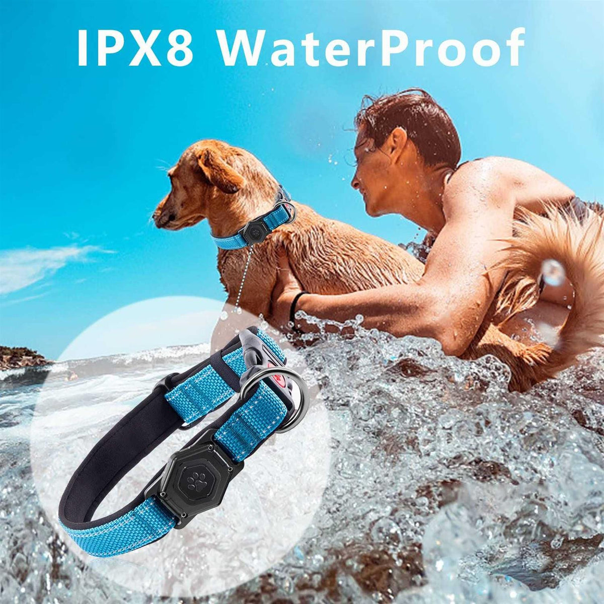 Adjustable Reflective Dog Collar with AirTag Holder P174