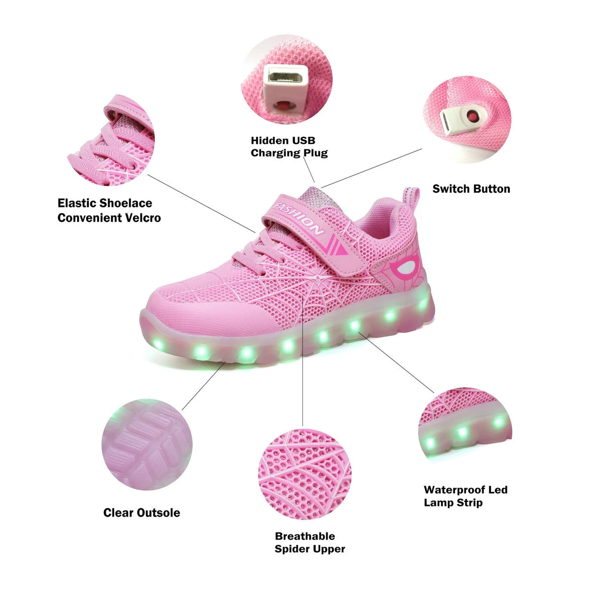 Light Up Shoes (Little Kid 12.5M, Pink/White) E88697