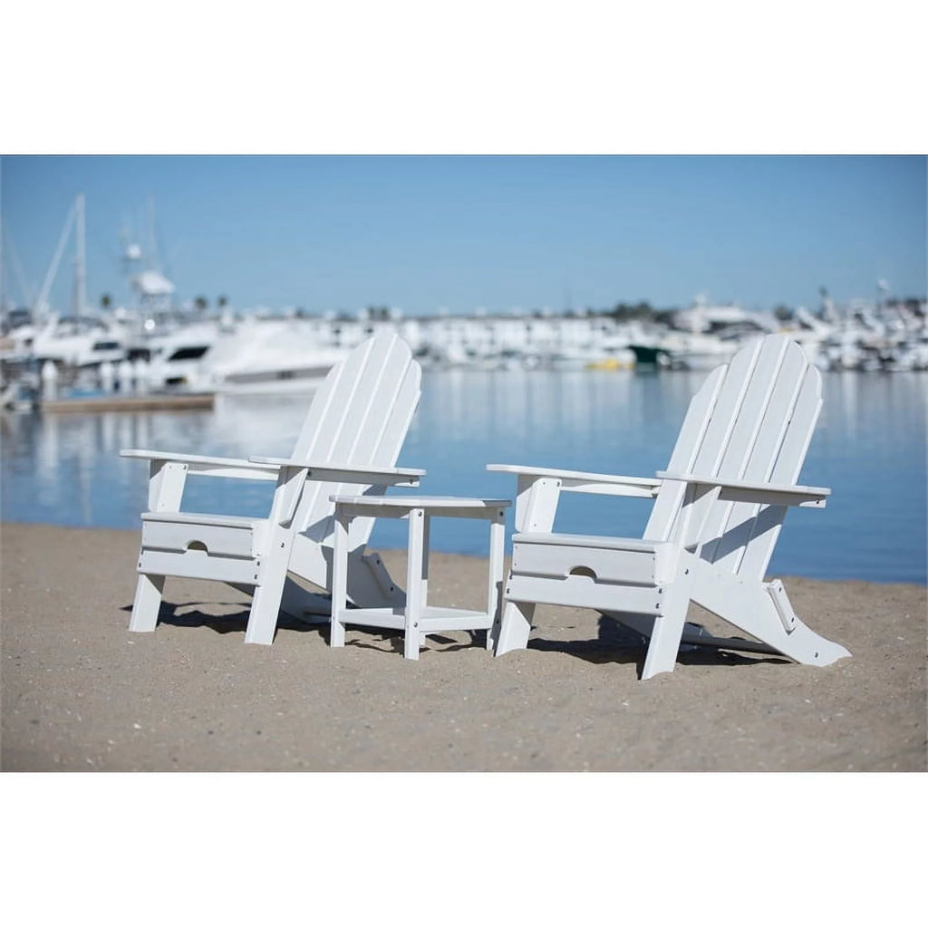 White Folding Adirondack Chair and Table Set U590805